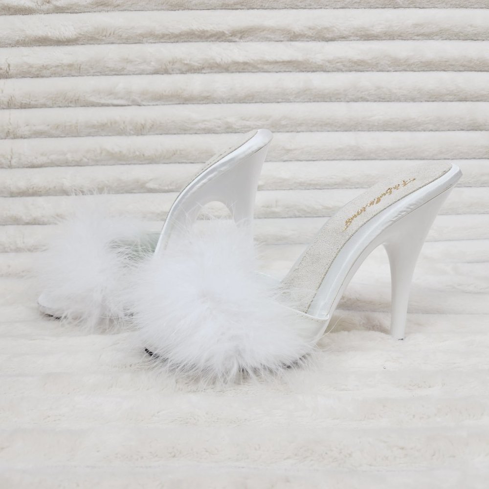 Pleasers Fabulicious Poise Marabou Feather high Heel Sandals White